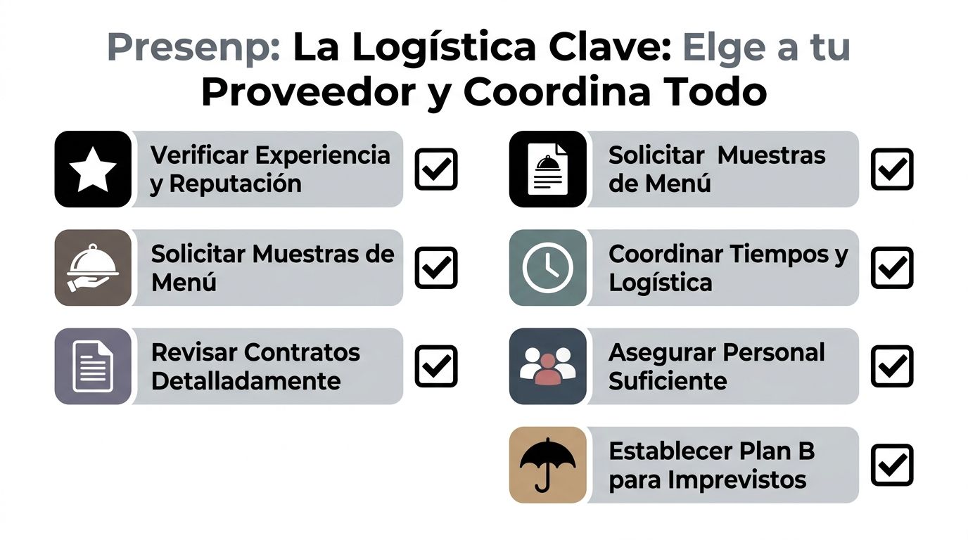 Lista de verificación para elegir proveedores y coordinar la logística de eventos de forma exitosa y organizada.