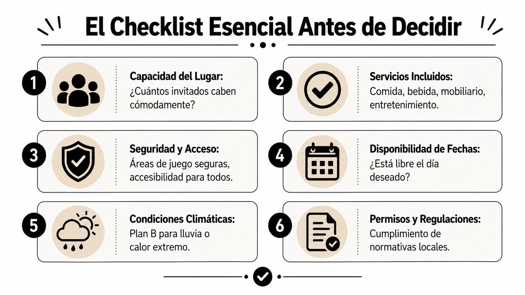 Lista de verificación esencial en español para planificar y elegir el lugar ideal para eventos infantiles.